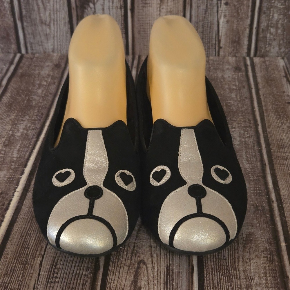 Sz 37.5 / 7.5 Marc by Marc Jacobs Boston Terrier Black Silver Flats Shoes VGUC!